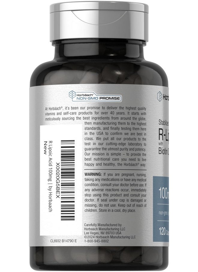 Horbaach Horbaach R-Lipoic Acid 100 mg | 120 Capsules | with Biotin Optimizer | Non-GMO, Gluten Free | Stabilized R-Lipoic Acid Supplement  - Image 3