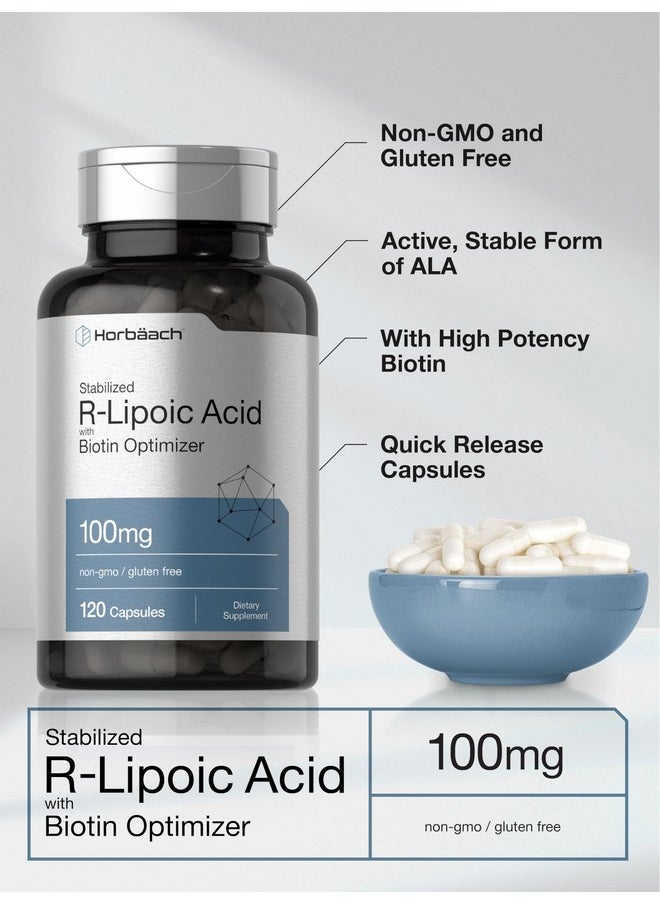 Horbaach Horbaach R-Lipoic Acid 100 mg | 120 Capsules | with Biotin Optimizer | Non-GMO, Gluten Free | Stabilized R-Lipoic Acid Supplement  - Image 4