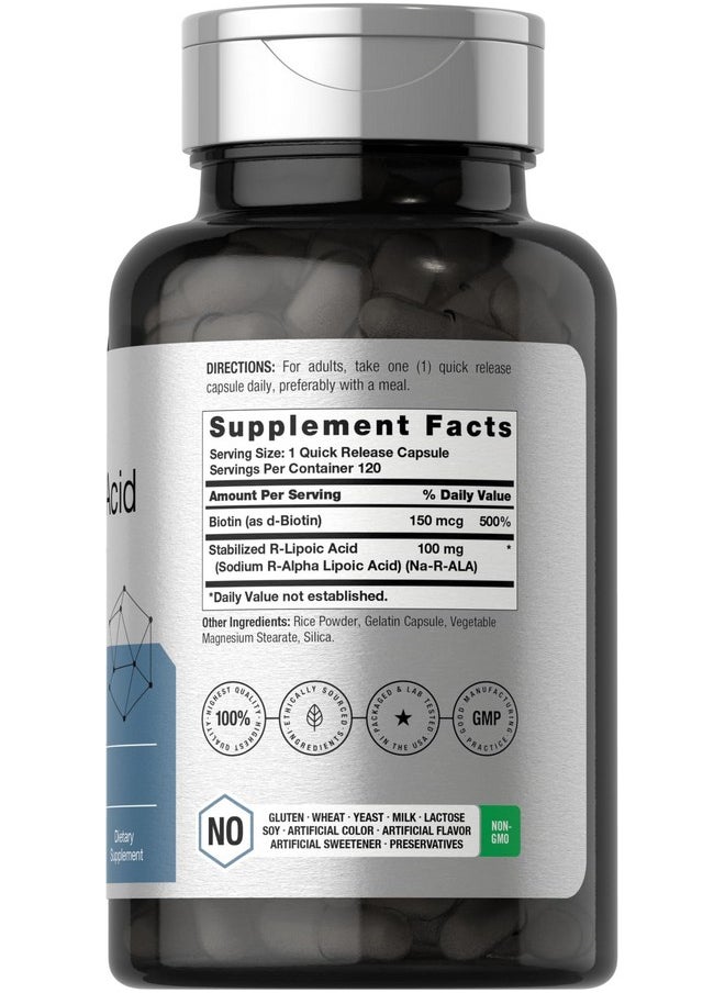 Horbaach Horbaach R-Lipoic Acid 100 mg | 120 Capsules | with Biotin Optimizer | Non-GMO, Gluten Free | Stabilized R-Lipoic Acid Supplement  - Image 2