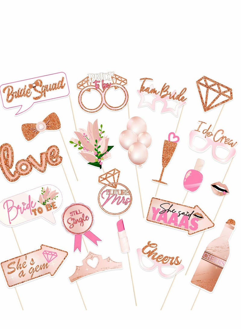Elegant Rose Gold Bachelorette Party Photo Booth Props - 21 Pcs Bridal Shower Decorations for Memorable Celebrations - Image 1