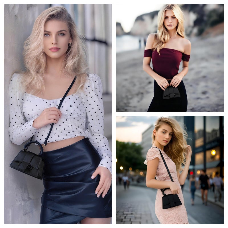Ayliss Micro Mini Crossbody Handbag Women's Purse Clutch Cute Mini Trendy Bag Top Handle PU Leather Shoulder Bag (Black) - Image 2
