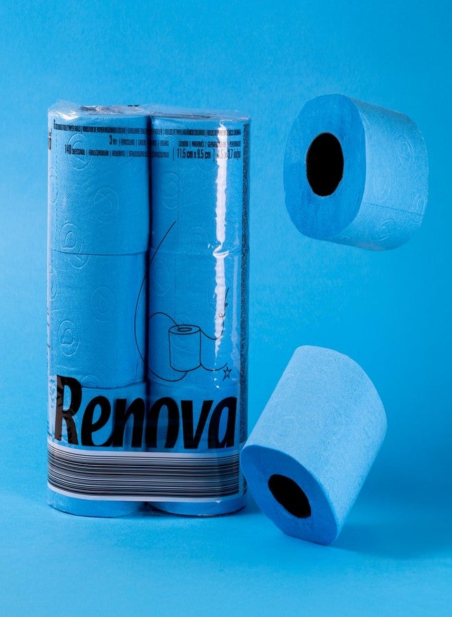Renova Blue Toilet Paper 3-Ply - Pack of 6 Compact Rolls - 140 Sheets - Eco-Label Certified, Dermatologically Tested, Septic Safe, Sustainable & Soft - Image 2