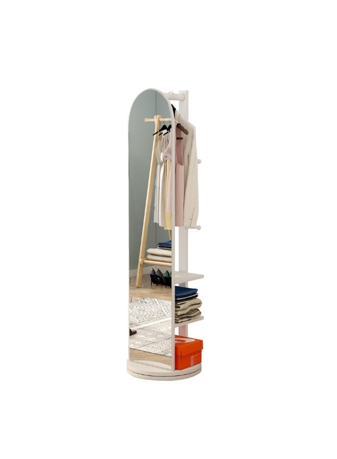 Full Length Mirror, Vanity Standing Mirror with Hanger on Backside, Long Floor Mirror Large Full Body Mirror with Wooden Storage shelf, Tall Floor Standing Mirror for Home Office Living Room, 30*40*168cm, White - Image 1