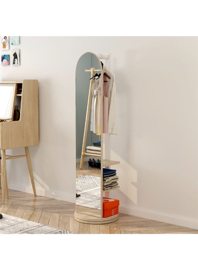 Full Length Mirror, Vanity Standing Mirror with Hanger on Backside, Long Floor Mirror Large Full Body Mirror with Wooden Storage shelf, Tall Floor Standing Mirror for Home Office Living Room, 30*40*168cm, White - Image 2