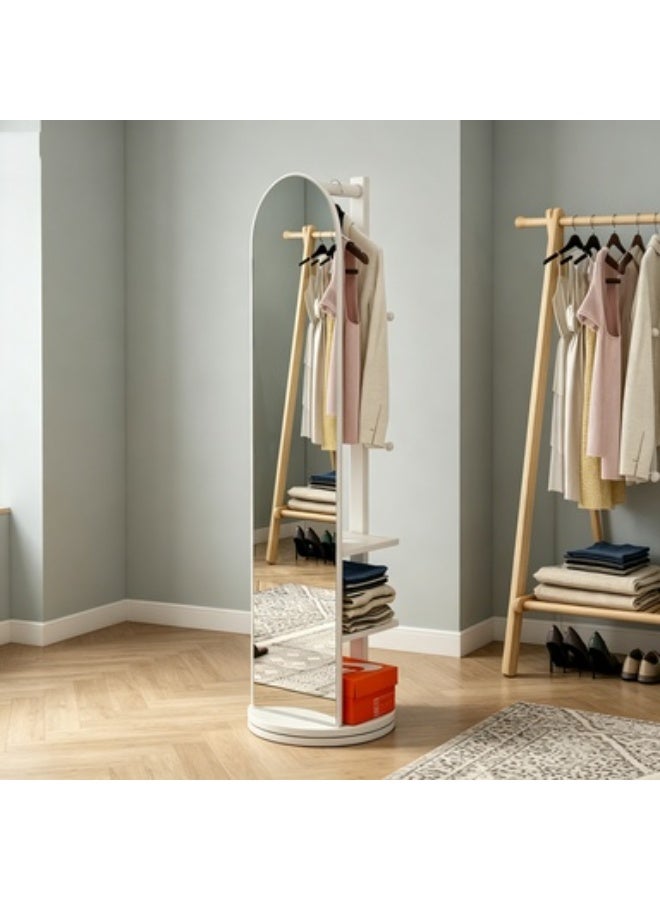 Full Length Mirror, Vanity Standing Mirror with Hanger on Backside, Long Floor Mirror Large Full Body Mirror with Wooden Storage shelf, Tall Floor Standing Mirror for Home Office Living Room, 30*40*168cm, White - Image 3