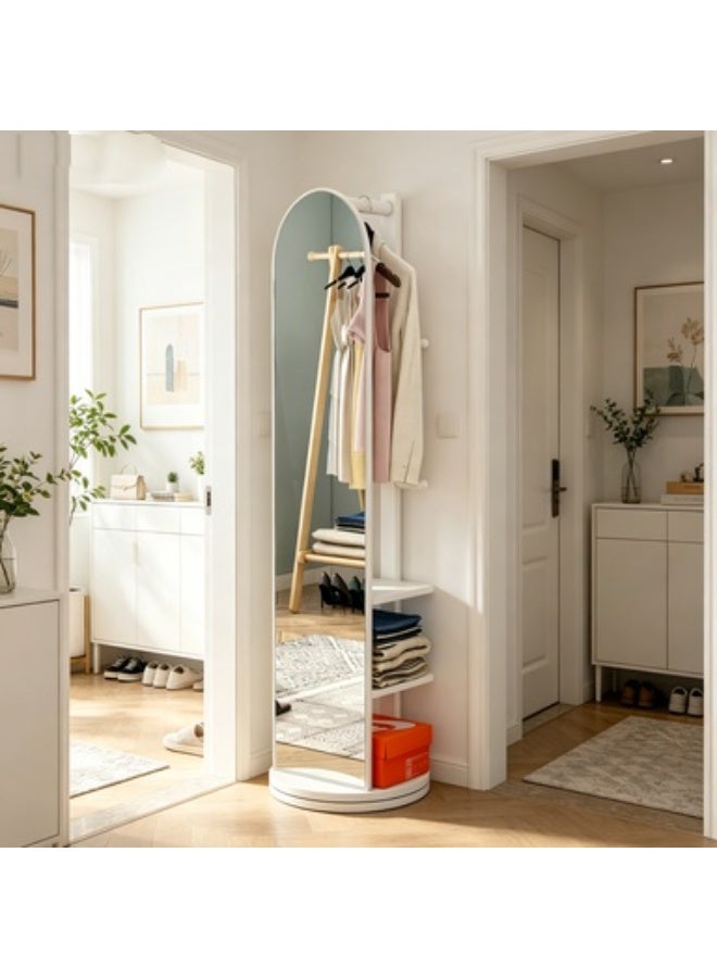 Full Length Mirror, Vanity Standing Mirror with Hanger on Backside, Long Floor Mirror Large Full Body Mirror with Wooden Storage shelf, Tall Floor Standing Mirror for Home Office Living Room, 30*40*168cm, White - Image 4