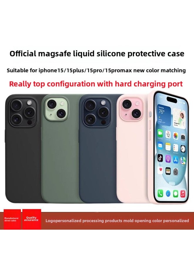 For Apple IPhone15 Liquid Silicone Phone Case 14Promax Magnetic Animation Original Official Website Protective Cover-Color:Lin Blue [true Liquid + Logo]-Applicable Models:For Iphone 15pro [regular Style + Carton Packaging]