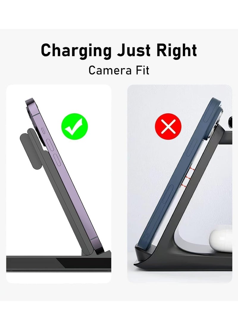 MiOne - 3 in 1 Foldable 15W Wireless Fast Charging Station Black - Image 1