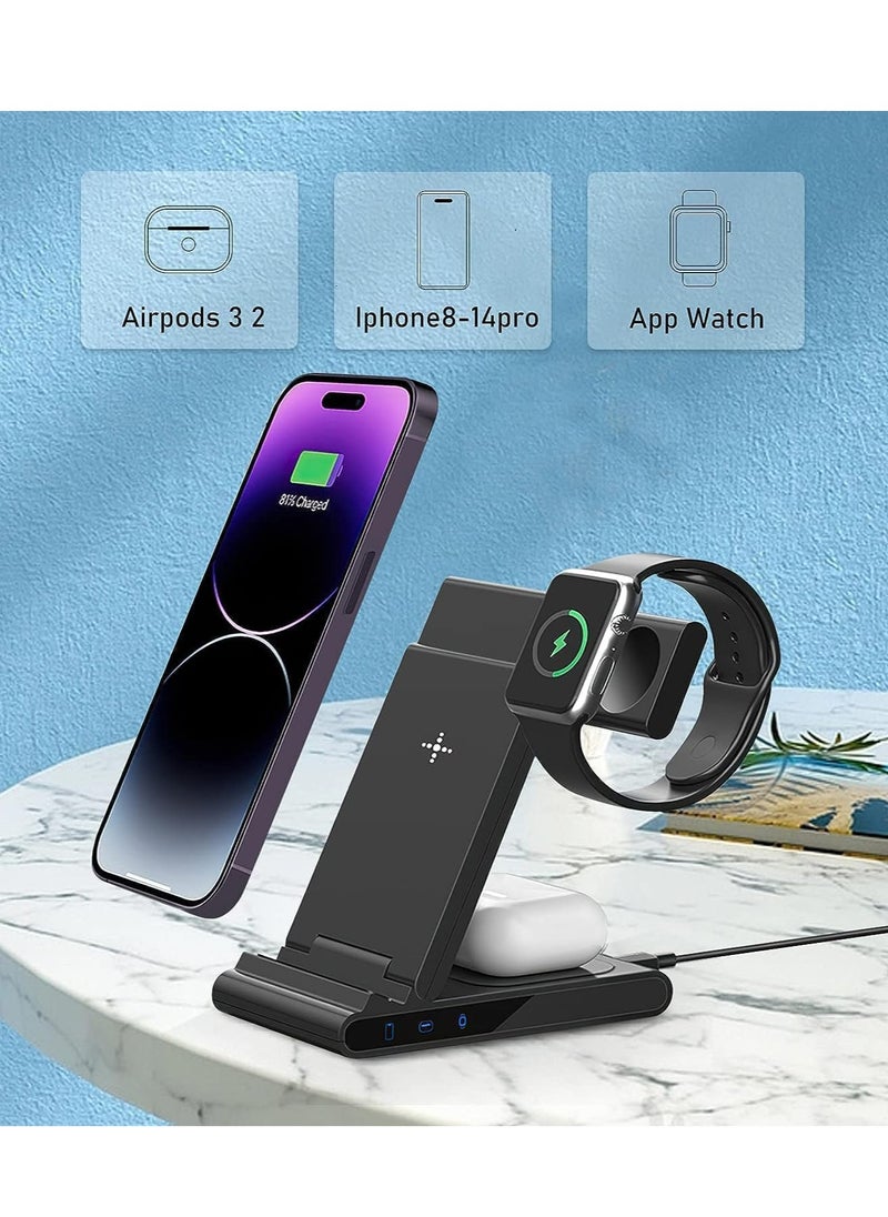 MiOne - 3 in 1 Foldable 15W Wireless Fast Charging Station Black - Image 1