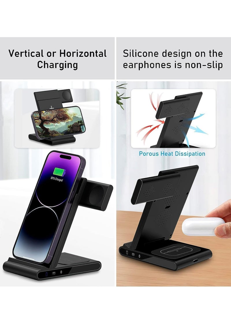 MiOne - 3 in 1 Foldable 15W Wireless Fast Charging Station Black - Image 1
