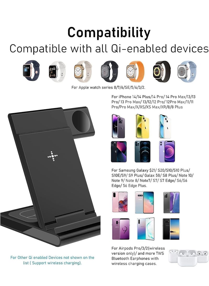 MiOne - 3 in 1 Foldable 15W Wireless Fast Charging Station Black - Image 1