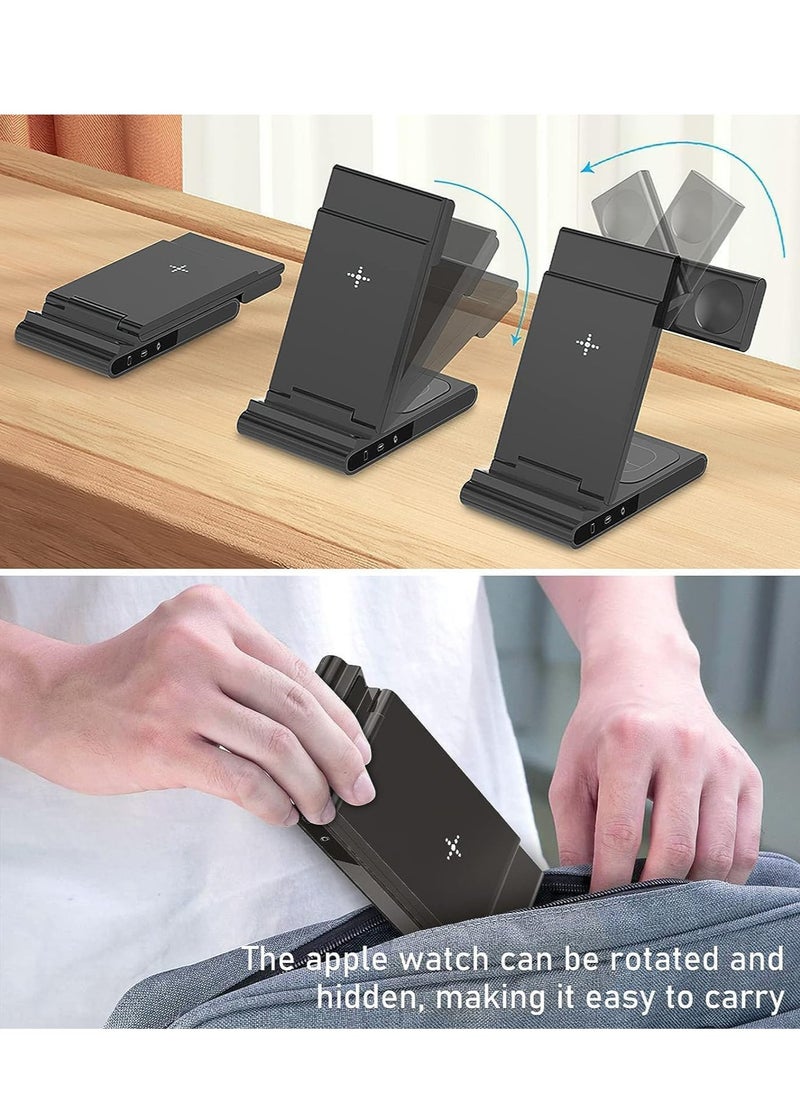 MiOne - 3 in 1 Foldable 15W Wireless Fast Charging Station Black - Image 1
