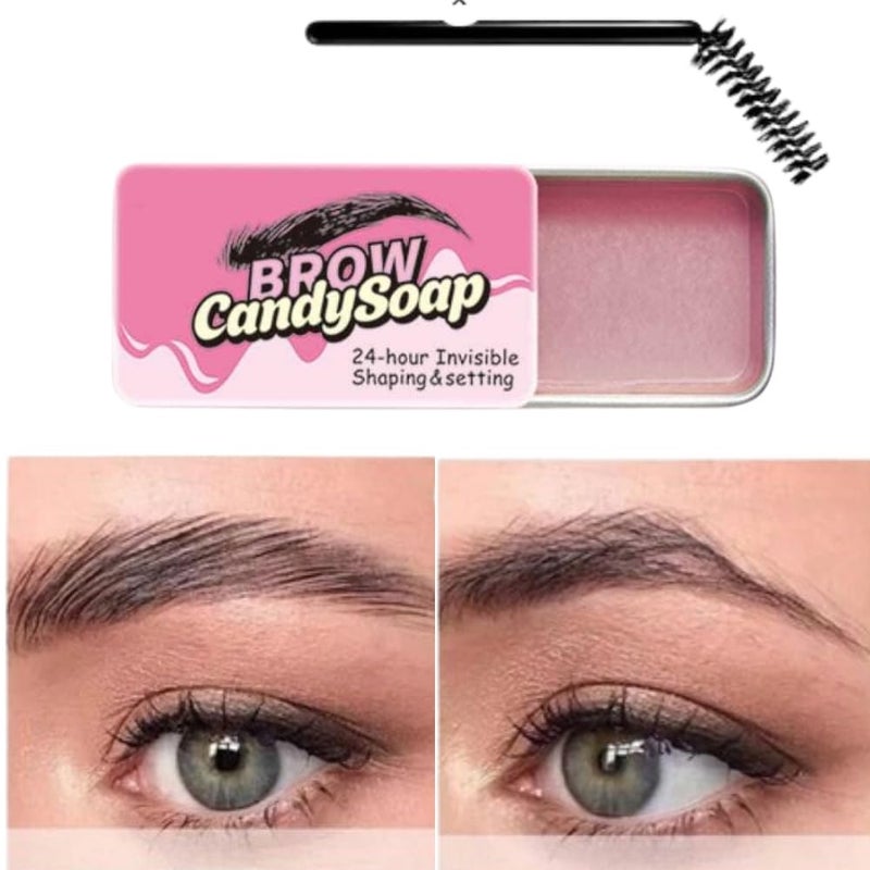 Happy Home Eyebrow Gel Clear, Brow Gel Eyebrow Wax Eyebrow Pomade Eyebrow Glue Brow Soap Brow Wax Kit, Waterproof Long Lasting Smudge-Proof Eyebrow Styling Gel Brows Shaping Cream + (Brush) (Pink) - Image 1
