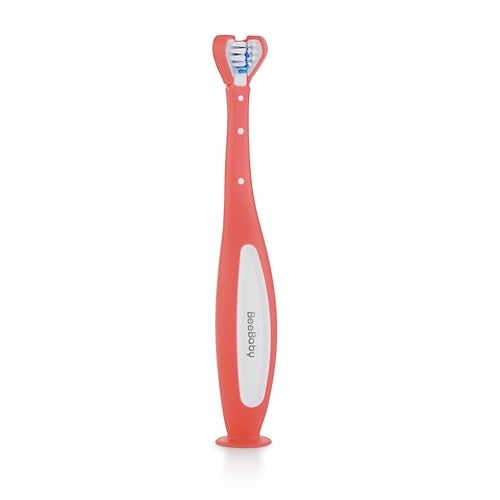 BeeBaby Triple Angle Brush Buddy Toothbrush for Kids 3-6 Years. Suction Cup, 3 Side Super Soft Time to Change Indicator Bristles Ideal for Milk & Permanent Teeth. 100% BPA Free. Pink - Image 1