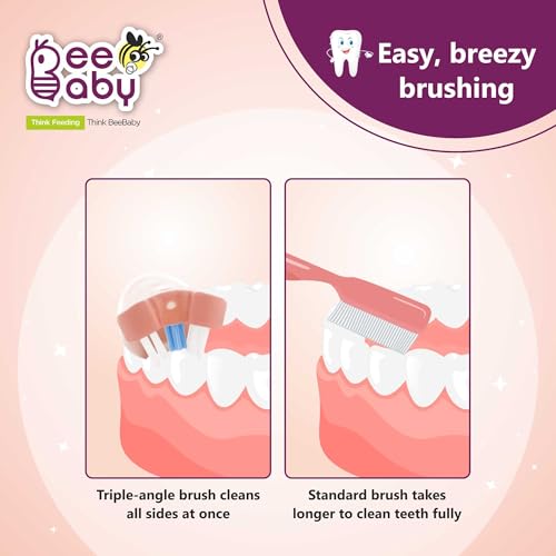 BeeBaby Triple Angle Brush Buddy Toothbrush for Kids 3-6 Years. Suction Cup, 3 Side Super Soft Time to Change Indicator Bristles Ideal for Milk & Permanent Teeth. 100% BPA Free. Pink - Image 5