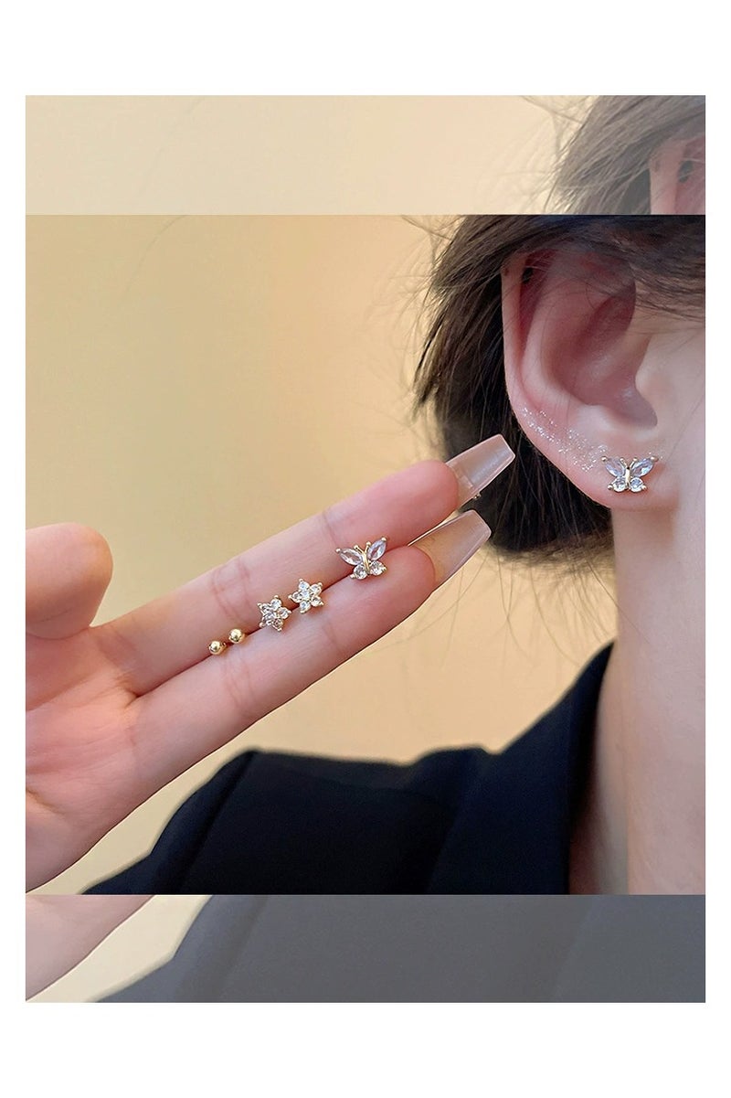 Goolsky S925 Silver Needle Butterfly & Star Stud Earrings Set – Fairycore Zircon Earring Pack for Girls with Sensitive Ears  - Image 3