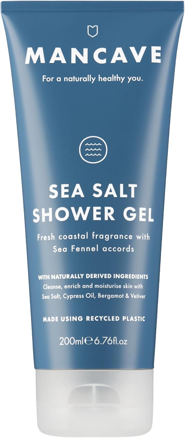 ManCave Sea Salt Shower Gel for Men Coastal Aroma with Sea Fennel Cypress and Bergamot Sulphate and Paraben Free Natural Vegan Cruelty Free 200 ml