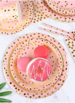 98PCS Pink and Gold Party Supplies Golden Dot Paper Party Dinnerware Includes Paper Plates, Napkins, Knives, Forks, 9oz Cups, Banner, for Graduation, Birthday party, Serves 12 - pzsku/ZAD1A47CEBD634D1D8FE5Z/45/_/1692253488/3e879a16-5666-4496-846f-21a1680c791e