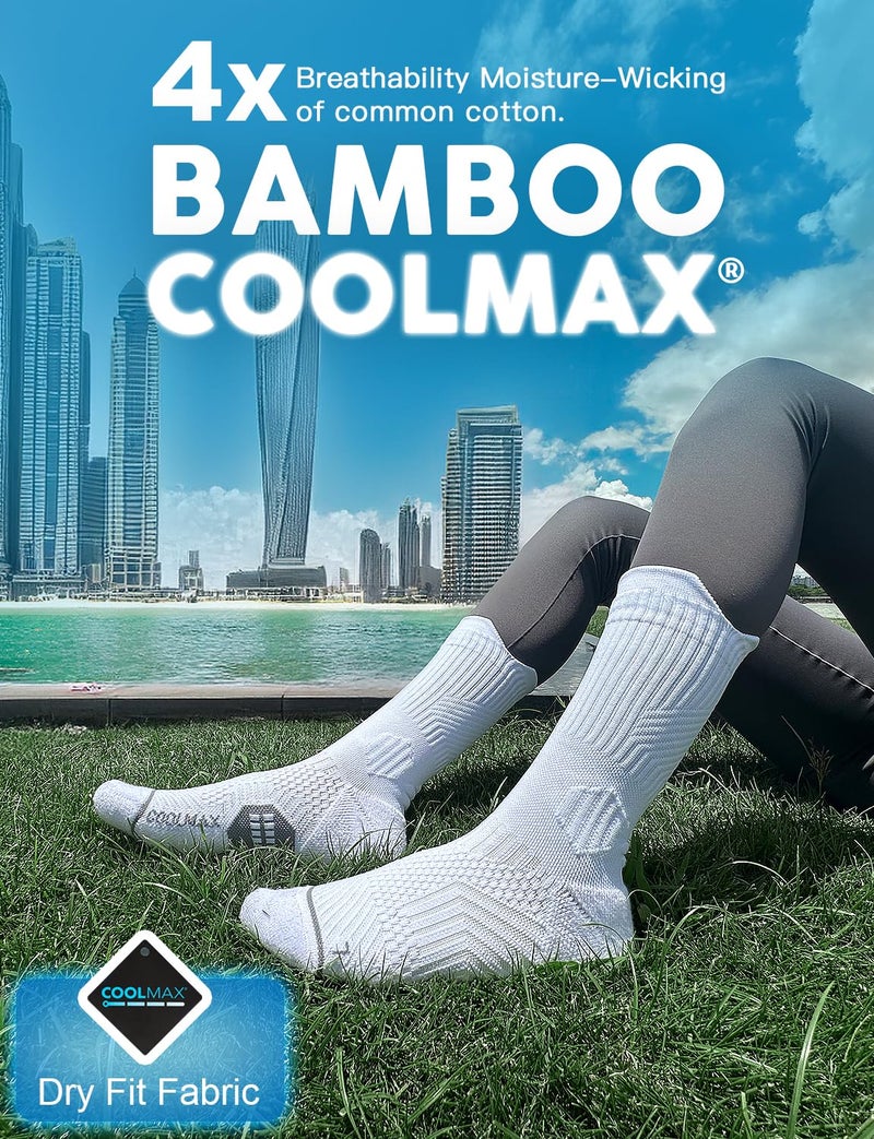 Juclise Bamboo Viscose Compression Running Crew Socks, Moisture Wicking Anti-Blister Hiking Athletic Cycling Gym Socks (US, Alpha, Medium, Regular, Regular, Classic Black+Glacier White+Dusty Pink) - Image 3