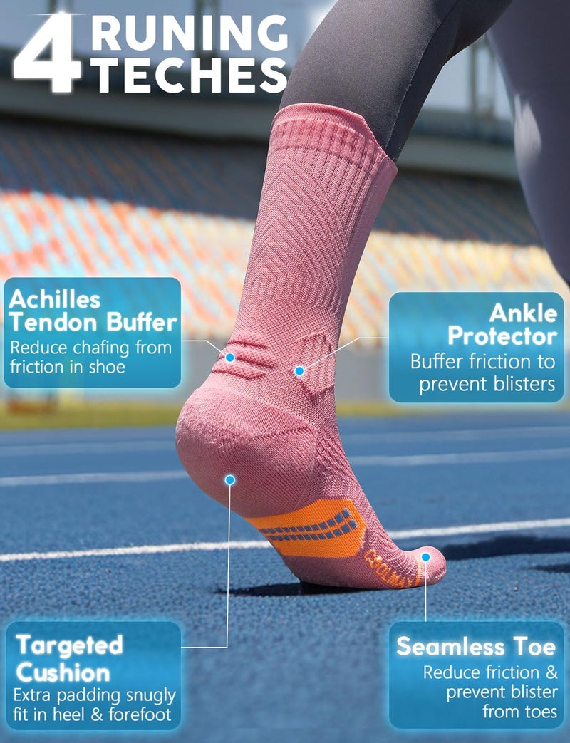 Juclise Bamboo Viscose Compression Running Crew Socks, Moisture Wicking Anti-Blister Hiking Athletic Cycling Gym Socks (US, Alpha, Medium, Regular, Regular, Classic Black+Glacier White+Dusty Pink) - Image 4