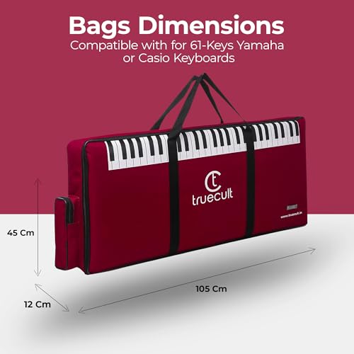 True Cult KBR-01 Nylon Portable, Red Keyboard Gig Bag/Cover for 61-Keys Yamaha Or Casio Keyboard Material, Easy to Carry with Grip Handle/Strong Durable Material with Music Notation Notebook - Image 3