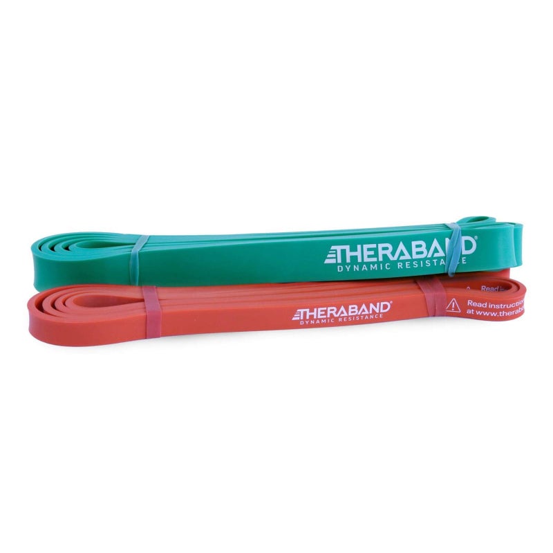 مجموعة أحزمة مقاومة عالية من THERABAND مكونة من 2 أحزمة مرنة سوبر لتحسين المرونة وإعادة تأهيل الإصابات وتمارين الجسم بالكامل أحزمة تمدد ثقيلة لتحميل 1 خفيفة و 1 متوسطة