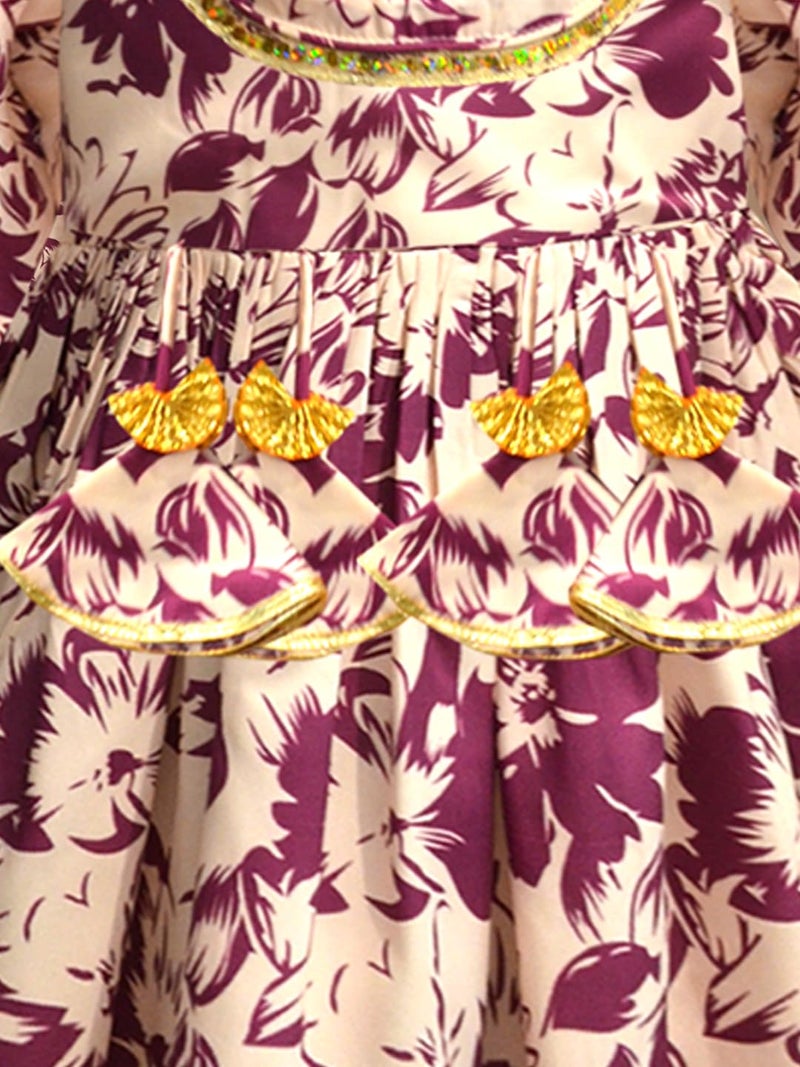 A.T.U.N. (ALL THINGS UBER NICE) A.T.U.N. Girls Ethnic Wear Sharara | Floral Cream and Wine Printed Kurta with Sharara Set for Girls - Image 5