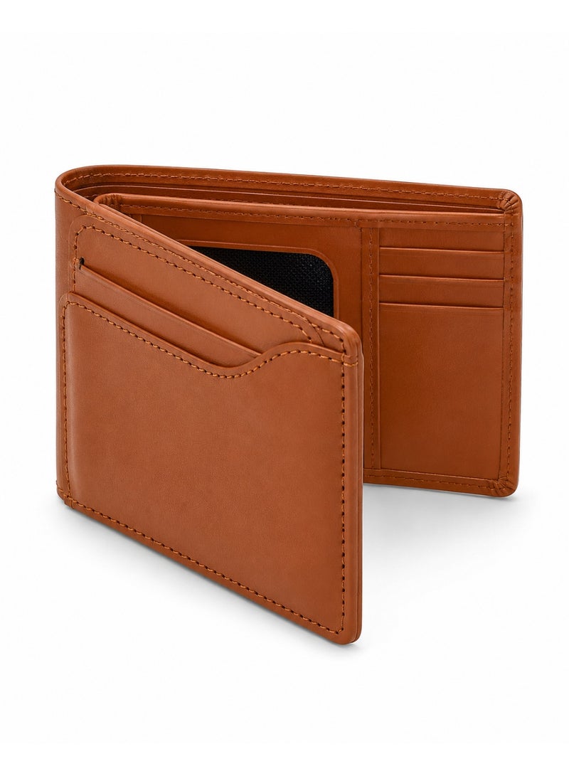 Men's Leather Bifold Wallet with Front Quick-Access Card Slot - Tan Brown - Image 1