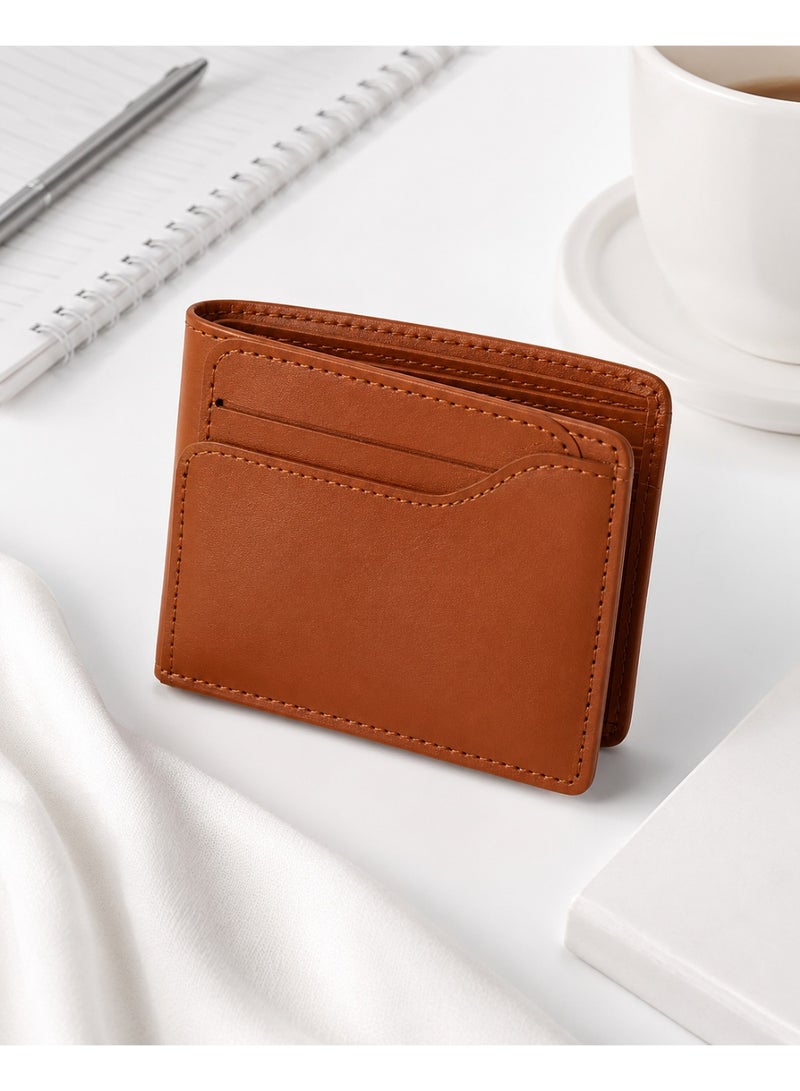 Men's Leather Bifold Wallet with Front Quick-Access Card Slot - Tan Brown - Image 4