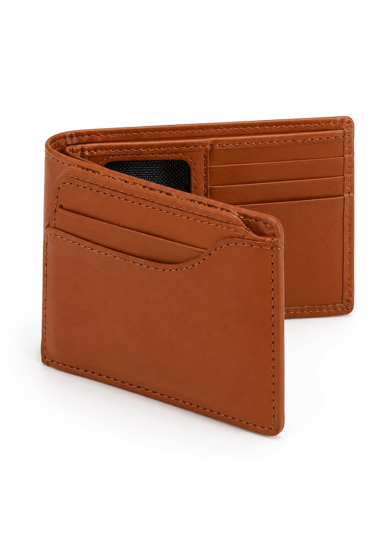 Men's Leather Bifold Wallet with Front Quick-Access Card Slot - Tan Brown - Image 5