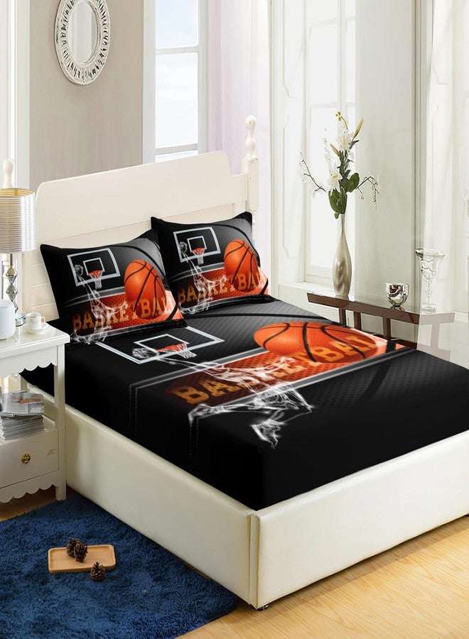 AILONEN 3D Basketball Fitted Sheet Twin Size, Sport Bedding Set for Boys Kids Teen, Basketball Sports Bed Sheet Set, 1 Fitted Sheet 2 Pillowcases, 3 PCS, Soft Microfibre - Image 3