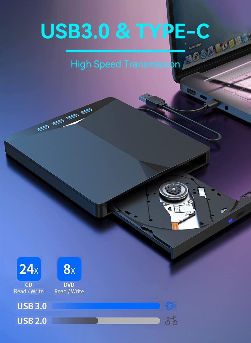 ليوكور محرك أقراص CD / DVD خارجي، مشغل DVD USB 3.0 محمول 7 في 1، محرق CD / DVD، محرك DVD خارجي لجهاز اللابتوب متوافق مع أجهزة اللابتوب وPC على أنظمة ويندوز 11/10/8/7 ولينكس وماك OS - Image 3