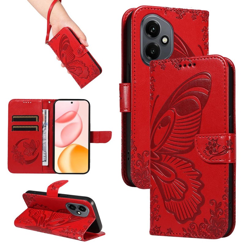 erorex For Honor 400 Global 156.5mm Swallowtail  Embossed Leather Phone Case(Red) - Image 1