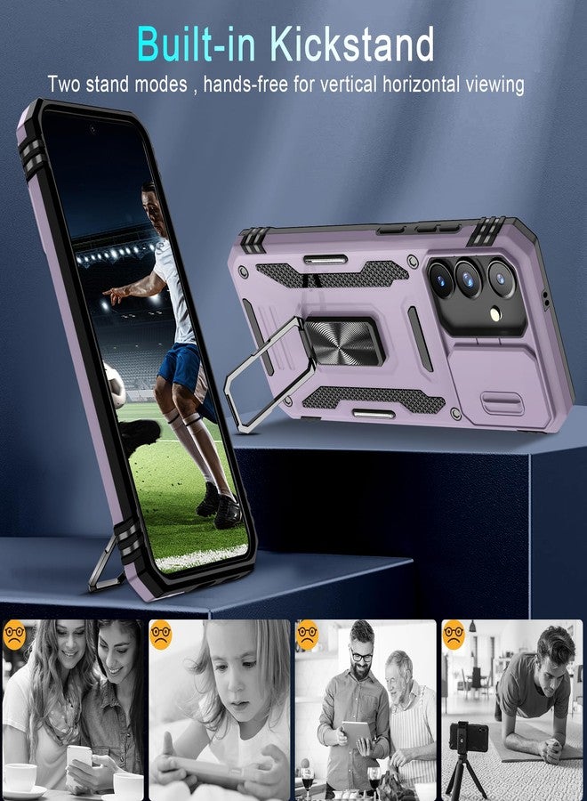 DEERLAMN Case for Samsung Galaxy S24 FE 6.7-Inch with Slide Camera Cover+Screen Protector(1 Pack), Rotated Ring Kickstand Military Grade Shockproof Protective Cover-Deep Purple - Image 4