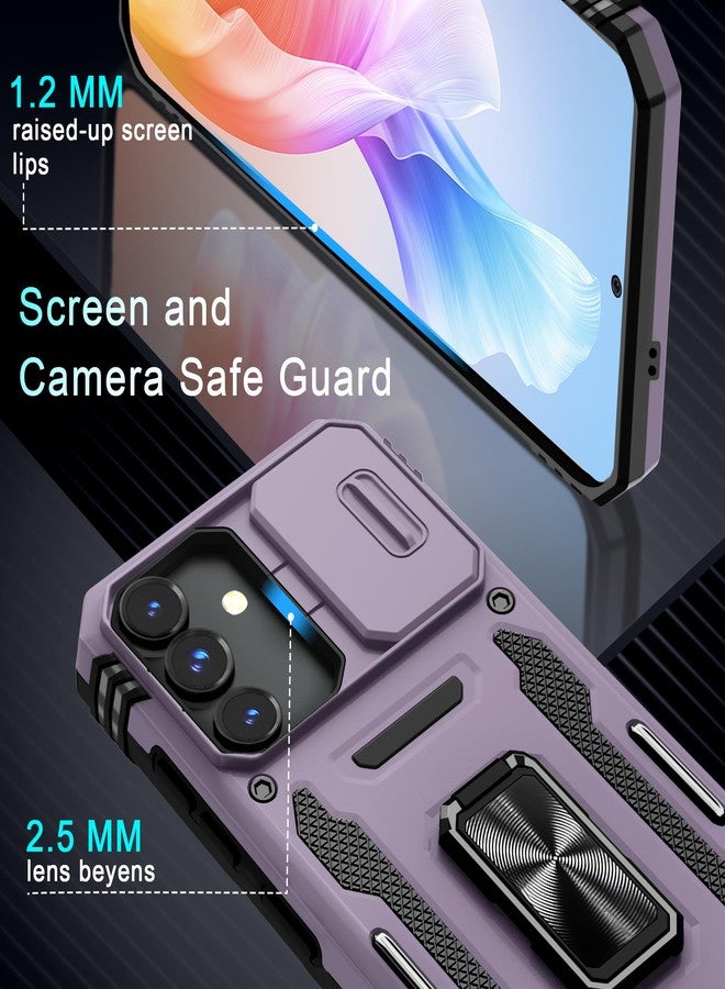 DEERLAMN Case for Samsung Galaxy S24 FE 6.7-Inch with Slide Camera Cover+Screen Protector(1 Pack), Rotated Ring Kickstand Military Grade Shockproof Protective Cover-Deep Purple - Image 5