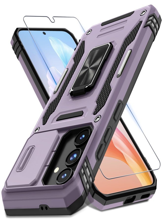 DEERLAMN Case for Samsung Galaxy S24 FE 6.7-Inch with Slide Camera Cover+Screen Protector(1 Pack), Rotated Ring Kickstand Military Grade Shockproof Protective Cover-Deep Purple - Image 1