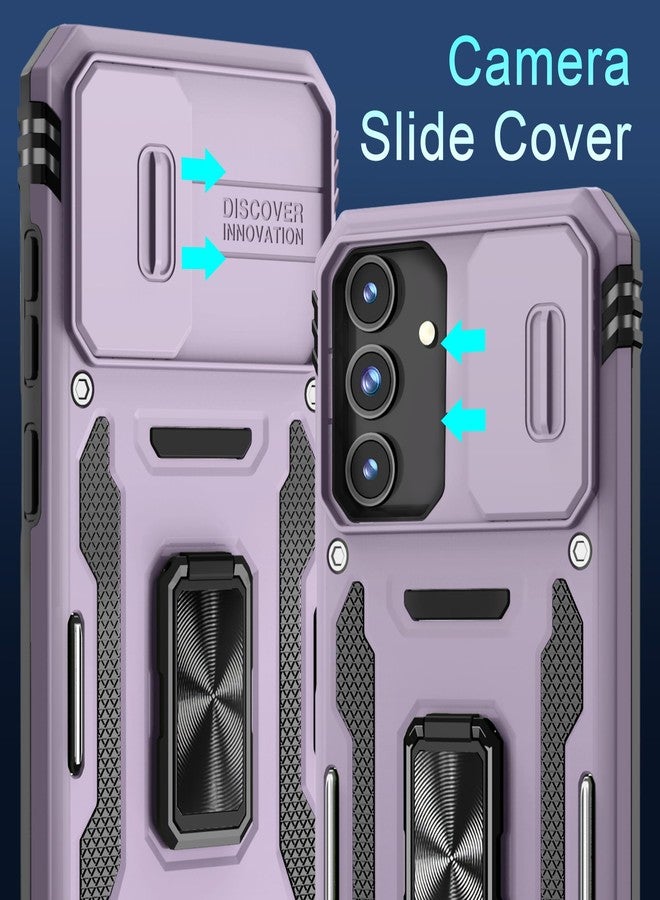 DEERLAMN Case for Samsung Galaxy S24 FE 6.7-Inch with Slide Camera Cover+Screen Protector(1 Pack), Rotated Ring Kickstand Military Grade Shockproof Protective Cover-Deep Purple - Image 2