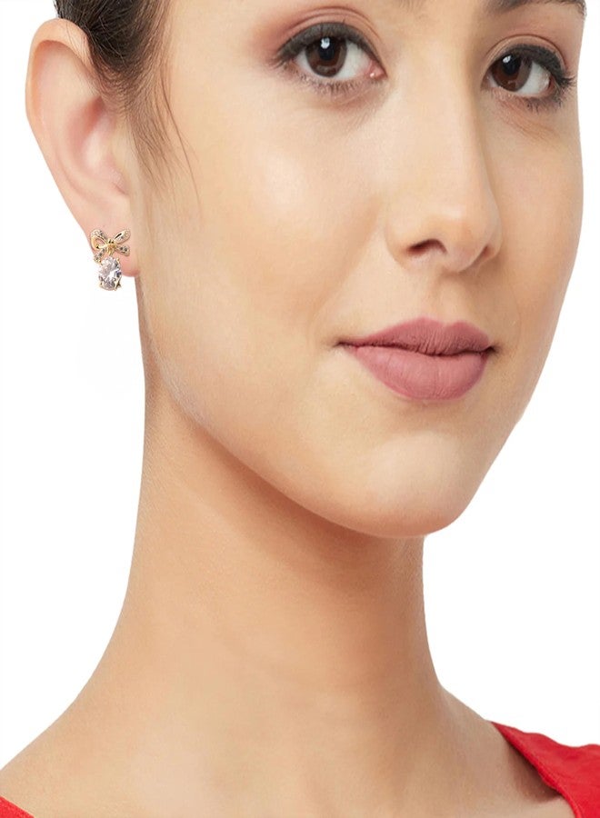 Emilia Gold-Tone Elegant Bow Stud Earrings for Women & Girls | Crystal-Cut AD Drop with Star Detail | Ideal for Party & Casual Wear - Image 2