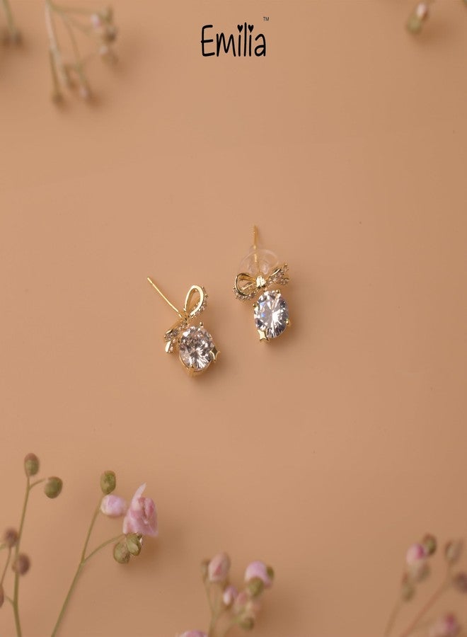Emilia Gold-Tone Elegant Bow Stud Earrings for Women & Girls | Crystal-Cut AD Drop with Star Detail | Ideal for Party & Casual Wear - Image 4