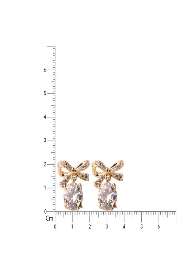 Emilia Gold-Tone Elegant Bow Stud Earrings for Women & Girls | Crystal-Cut AD Drop with Star Detail | Ideal for Party & Casual Wear - Image 5