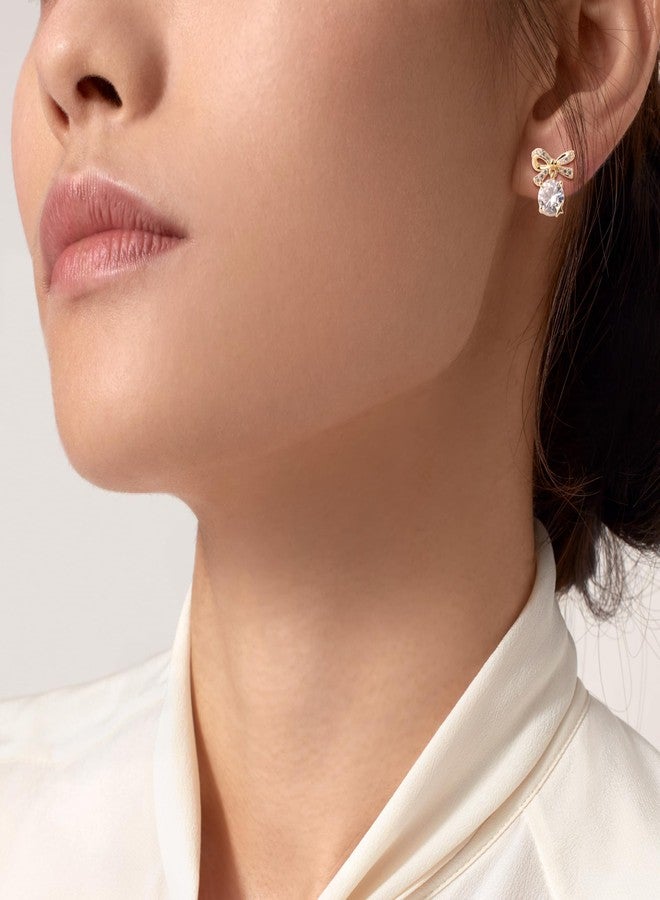 Emilia Gold-Tone Elegant Bow Stud Earrings for Women & Girls | Crystal-Cut AD Drop with Star Detail | Ideal for Party & Casual Wear - Image 3