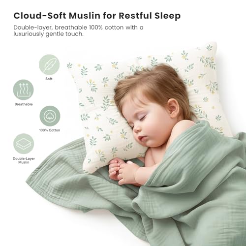 Konssy Muslin Toddler Pillowcase for 13x18 Pillow 2 Pack 100 Cotton Toddler Pillow Case Cover Soft Breathable Travel Babay Kids Pillow Covers with Envelope ClosureLeafy Green - Image 3