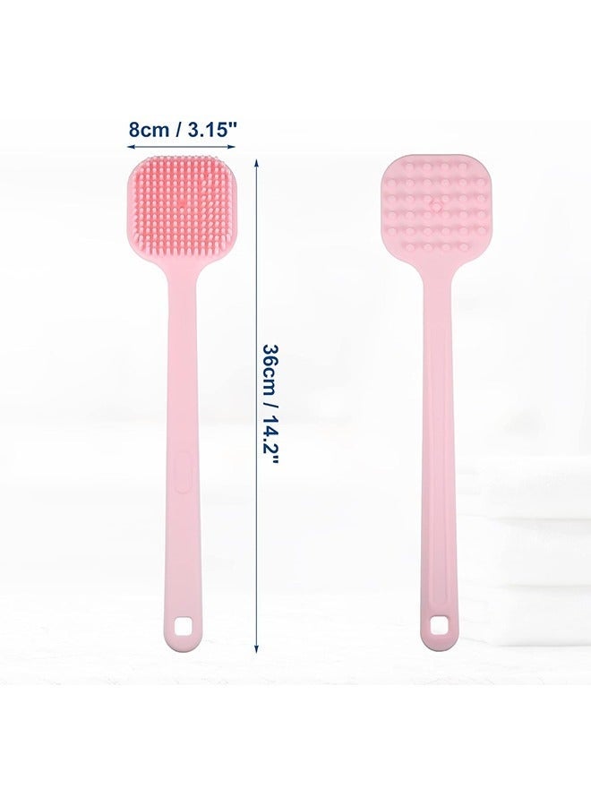 كيلا فرشاة استحمام، فرشاة ظهر من السيليكون بمقبض طويل للاستحمام وتقشير الجسم مع شعيرات للظهر والجسم والقدمين، فرشاة استحمام ودش (وردي)، ليفه سيليكون، سيلكون جسم - Image 4