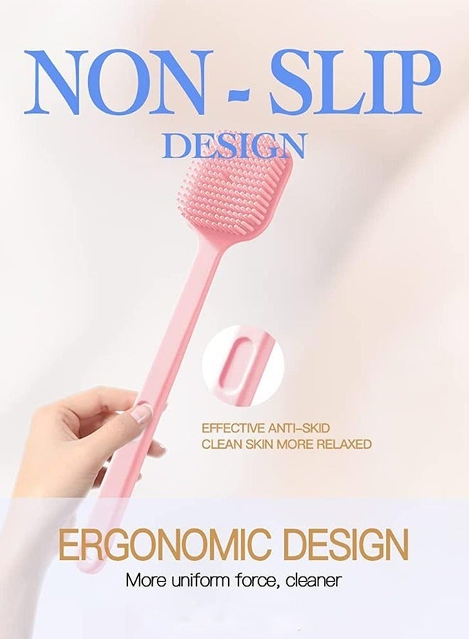 كيلا فرشاة استحمام، فرشاة ظهر من السيليكون بمقبض طويل للاستحمام وتقشير الجسم مع شعيرات للظهر والجسم والقدمين، فرشاة استحمام ودش (وردي)، ليفه سيليكون، سيلكون جسم - Image 3