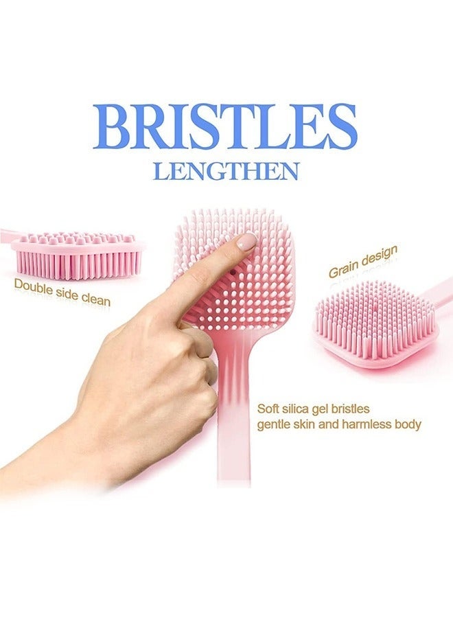 كيلا فرشاة استحمام، فرشاة ظهر من السيليكون بمقبض طويل للاستحمام وتقشير الجسم مع شعيرات للظهر والجسم والقدمين، فرشاة استحمام ودش (وردي)، ليفه سيليكون، سيلكون جسم - Image 2