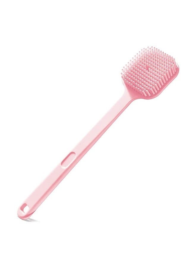 كيلا فرشاة استحمام، فرشاة ظهر من السيليكون بمقبض طويل للاستحمام وتقشير الجسم مع شعيرات للظهر والجسم والقدمين، فرشاة استحمام ودش (وردي)، ليفه سيليكون، سيلكون جسم - Image 1