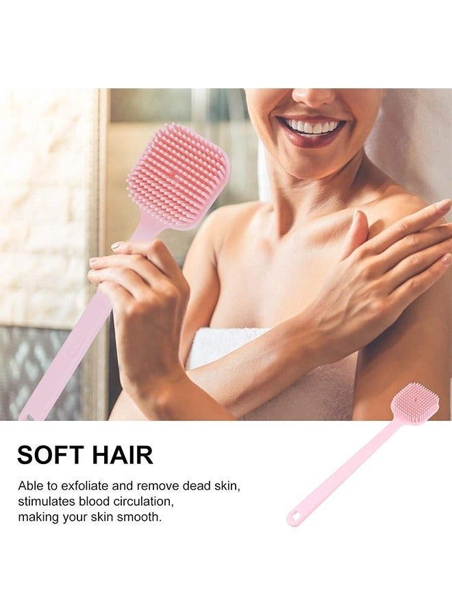 كيلا فرشاة استحمام، فرشاة ظهر من السيليكون بمقبض طويل للاستحمام وتقشير الجسم مع شعيرات للظهر والجسم والقدمين، فرشاة استحمام ودش (وردي)، ليفه سيليكون، سيلكون جسم - Image 5