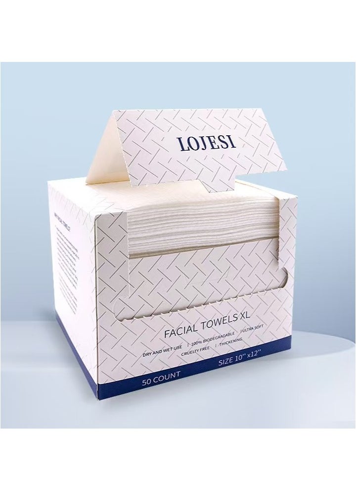 DELGREEN Face Towels, 25cm×30cm Ultra Thick Gentle Exfoliation Disposable Face Towelette, Biodegradable Makeup Remover Dry Wipes , Super Soft Clean Facial Towels Wash Cloth for Sensitive Skin,50 Count,1 Pack  - Image 1