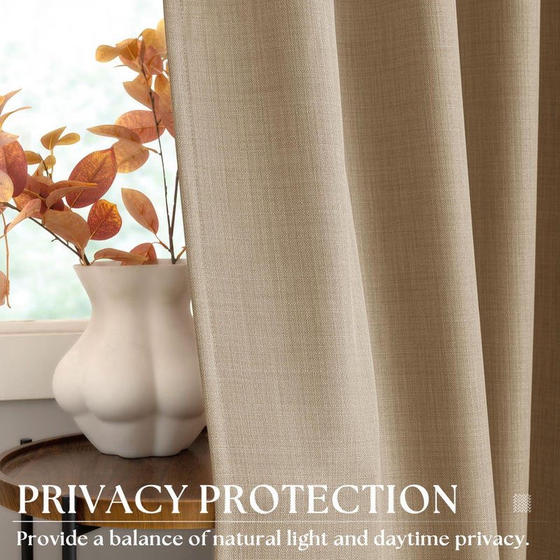 DUKIYO Tan Brown 96 Inch Linen Curtains 2 Panels Set Grommet Light Filtering Burlap Dark Flax Drapes Boho Farmhouse Semi Sheer Window Curtain 96 Inches Length for Hallway Living Room Sliding Patio Door - Image 5