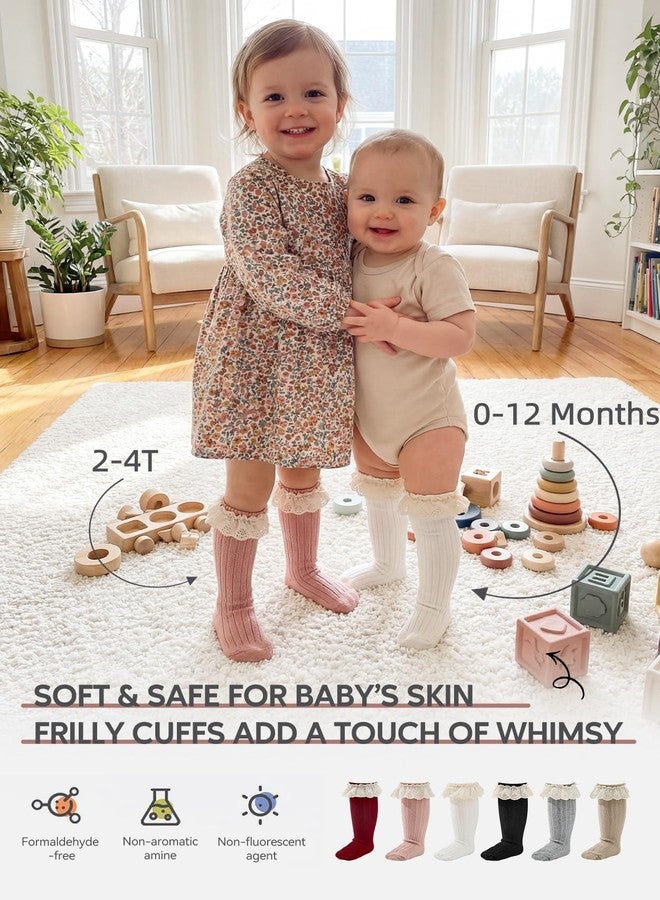 زاندو جوارب زاندو للأطفال الصغار تصل إلى الركبة، جوارب طويلة تصل إلى الفخذ، جوارب بيضاء دافئة للبنات مزينة بكشكشة لطيفة، جوارب بيضاء للأطفال من عمر 6 إلى 12 شهرًا - Image 5